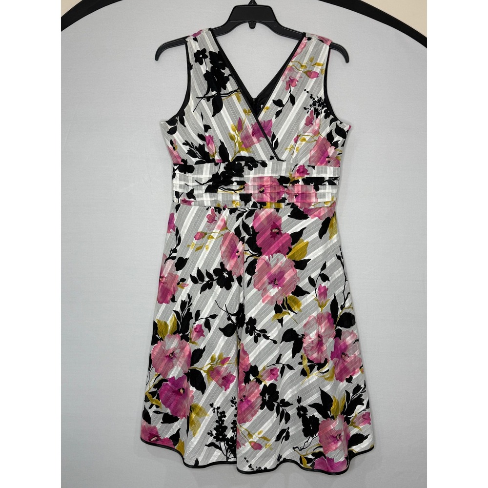 Fashion Bug Floral Dress Womens 16 Pink Black Metallic Stripe V-Neck Y2K Summer